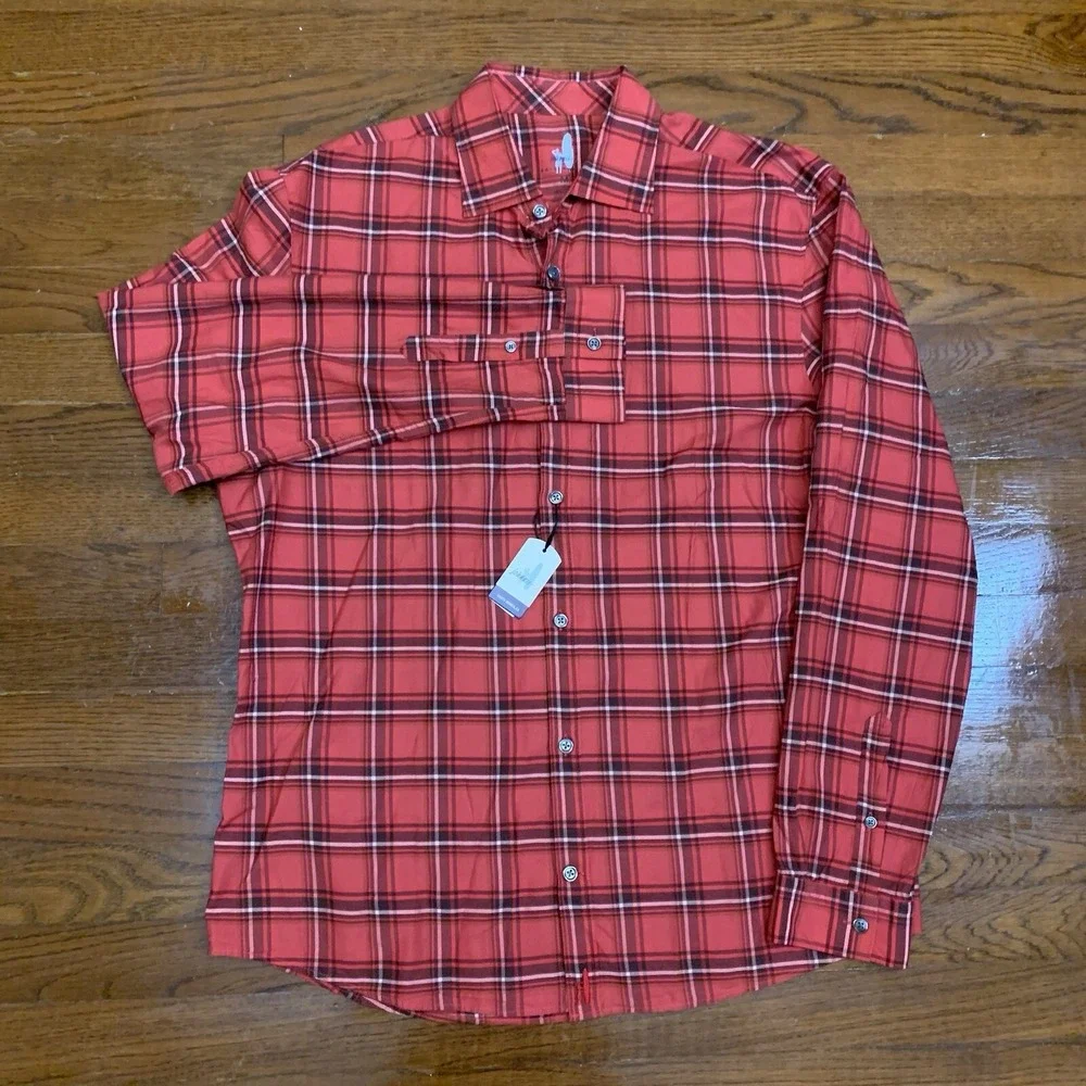NWT johnnie-O Luton Featherweight Shirt Mens Medium Plaid Button Up Long Sleeve - Picture 2 of 6